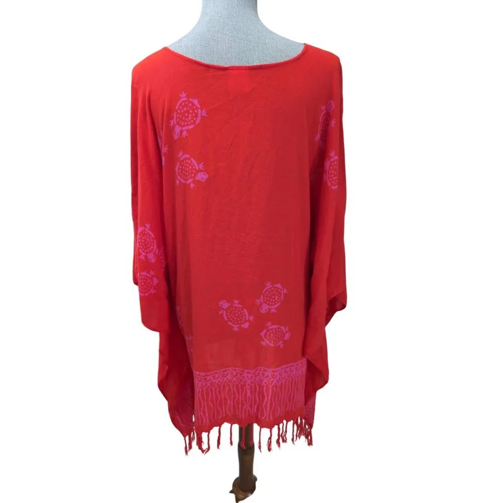 The American Sarong Co Tunic Kaftan Cover Up Womens One Size Red Turtle‎ Print